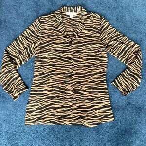 Animal Print Sheer Long-sleeved Blouse - size 8